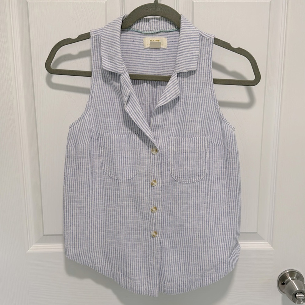 Maeve blue and white striped top, perfect condition, size 2. Cotton/linen blend